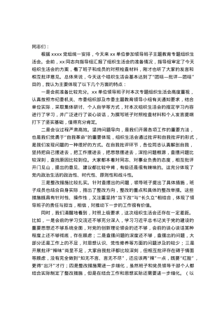 列席单位主题教育专题组织生活会点评提纲.docx