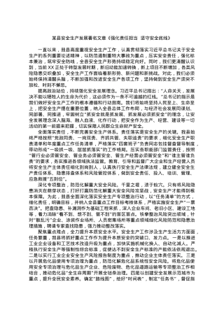 某县安全生产发展署名文章《强化责任担当  坚守安全底线》.doc