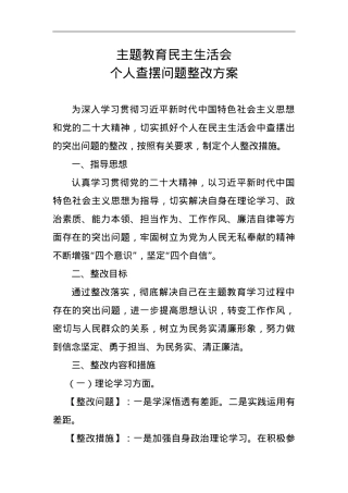 区县审计局党组书记主题教育民主生活会整改方案.doc