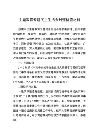 审计局党组书记主题教育民主生活会材料.docx