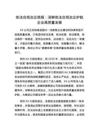 依法合规治企简报：深耕依法合规治企护航企业高质量发展.docx