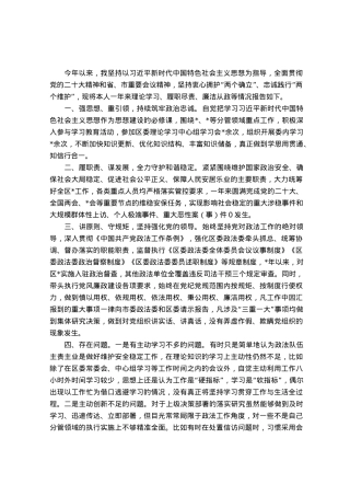 政法委书记个人自查自评材料.docx
