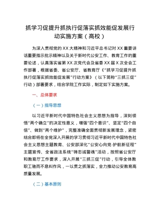 抓学习促提升抓执行促落实抓效能促发展行动实施方案（高校）.docx