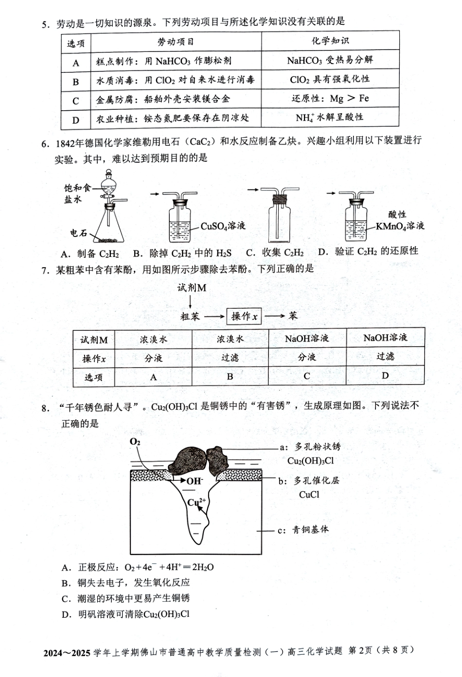 2025届广东省佛山市高三上学期一模化学试题 +答案.pdf_第2页