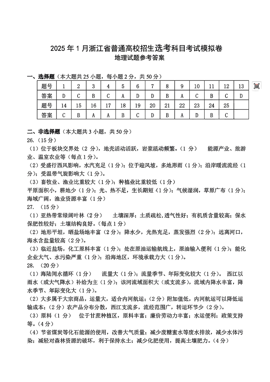 2025届浙江省五校联盟高三12月首考模拟（杭二、温中、金一中、绍一中、衢二中）（全科）地理答案.pdf_第1页