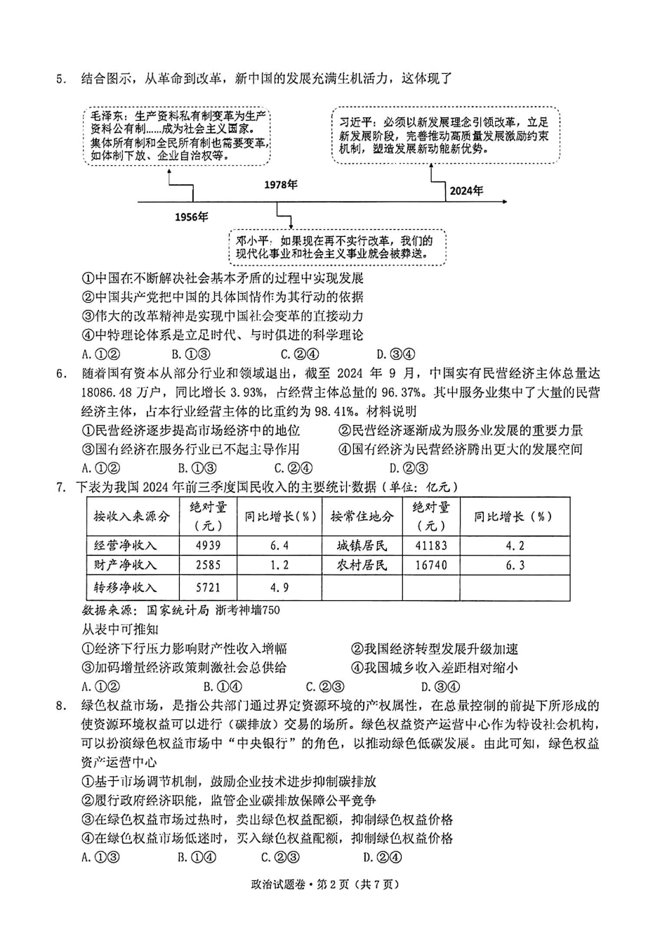 2025届浙江省五校联盟高三12月首考模拟（杭二、温中、金一中、绍一中、衢二中）（全科）政治试卷.pdf_第2页