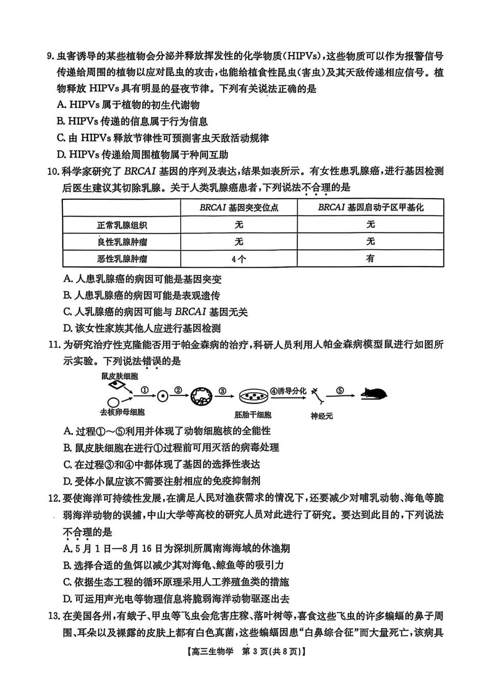 广东省深圳市宝安区2024-2025学年高三上学期期末考试生物试卷+答案.pdf_第3页
