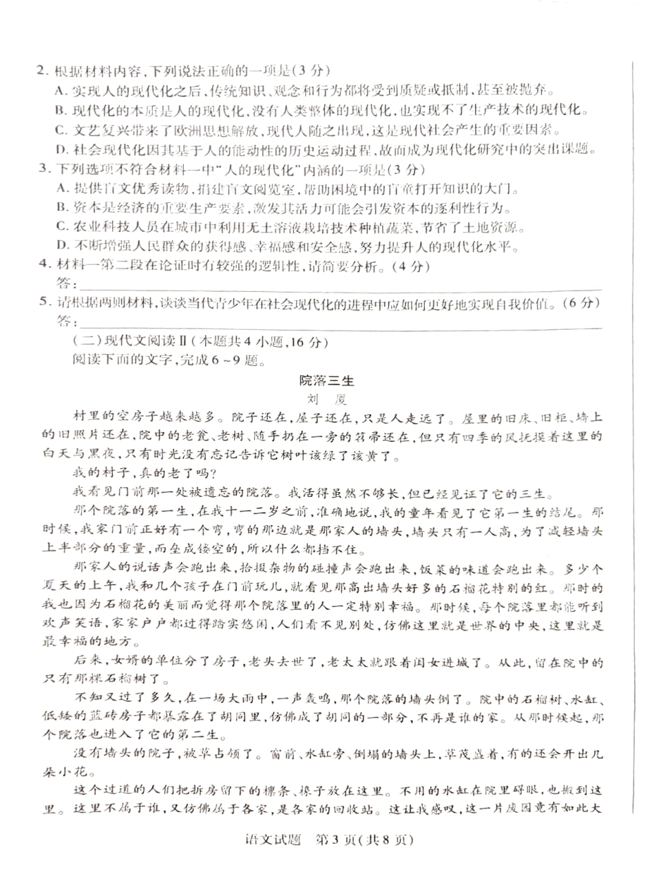 湖南省天一大联考暨郴州市教学质量检测（郴州二检怀化统考）语文 PDF版含解析.pdf_第3页