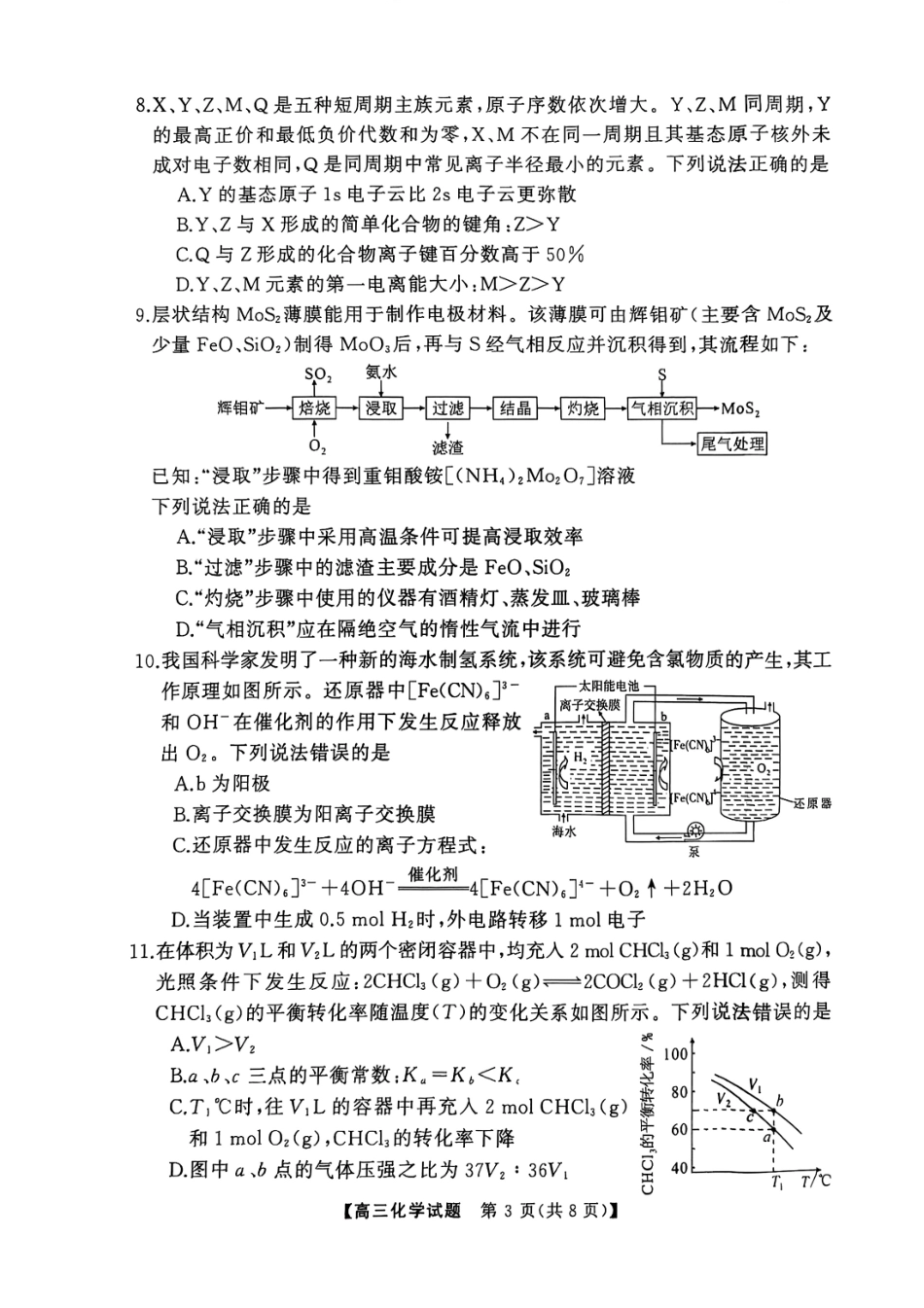 湖南省永州市2025届高三上学期第二次模拟考试化学试卷 .pdf_第3页
