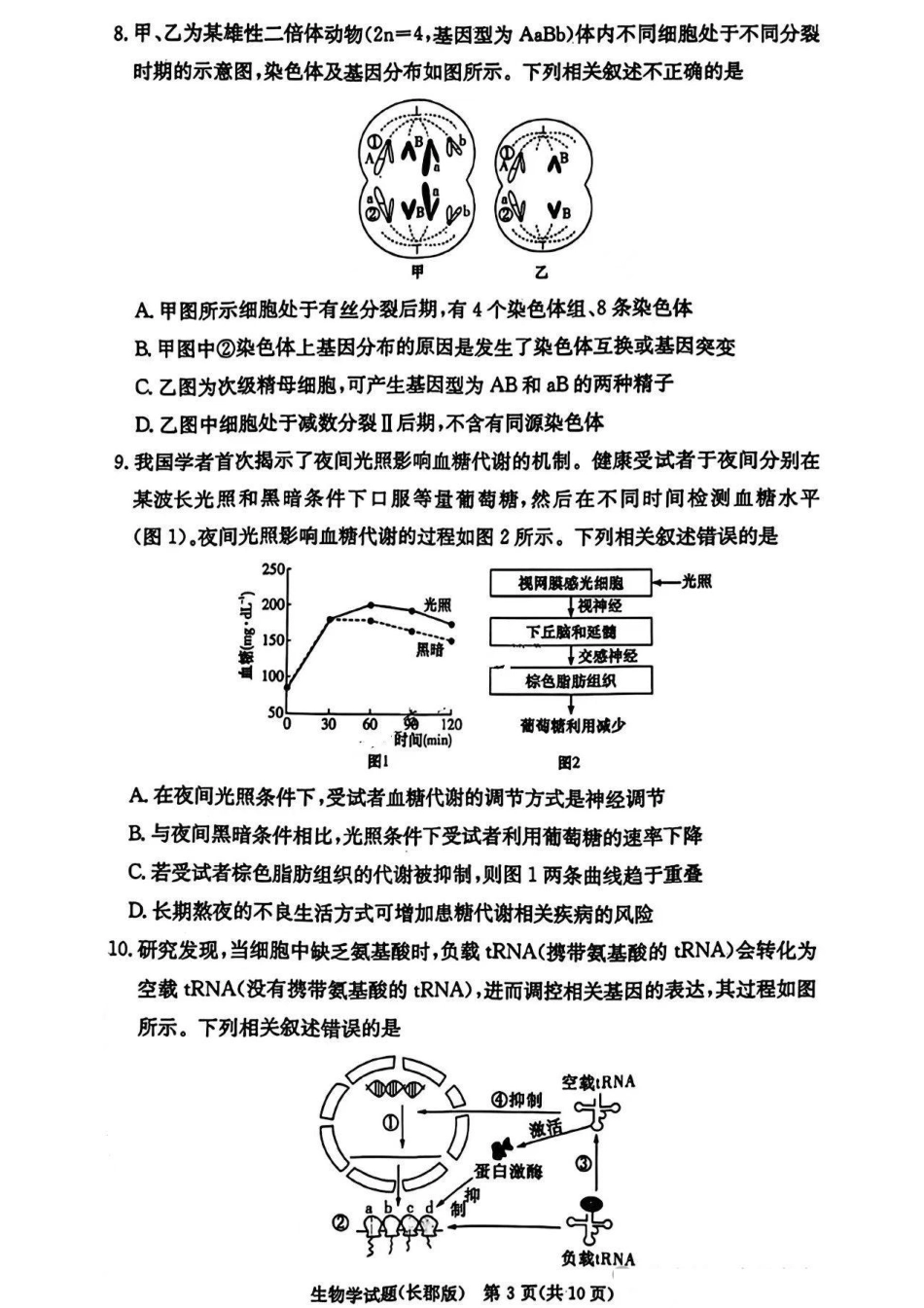 湖南省长沙市长郡中学2024-2025学年高三上学期月考卷（四） 生物试卷+答案.pdf_第3页