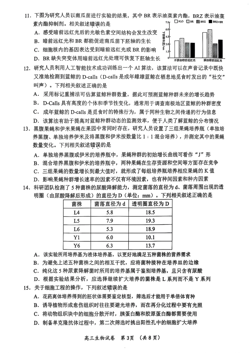 江苏省常州市2024-2025学年高三上学期期末考试 生物试题.pdf_第3页