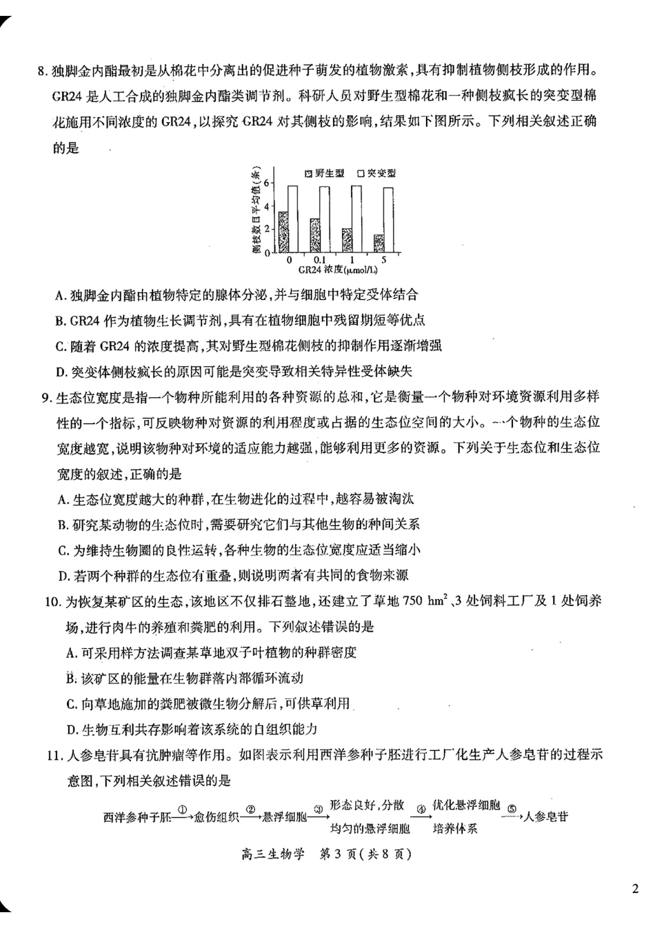 江西智慧上进教育稳派联考2025届高三年级上学期期末教学质量质量检测1月联考（全科）1月期末生物+答案.pdf_第3页