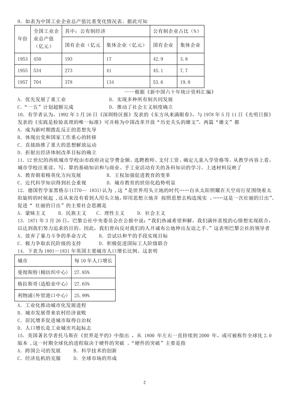 山东省临沂第一中学北校区2024-2025学年高三上学期1月阶段性监测历史.pdf_第2页