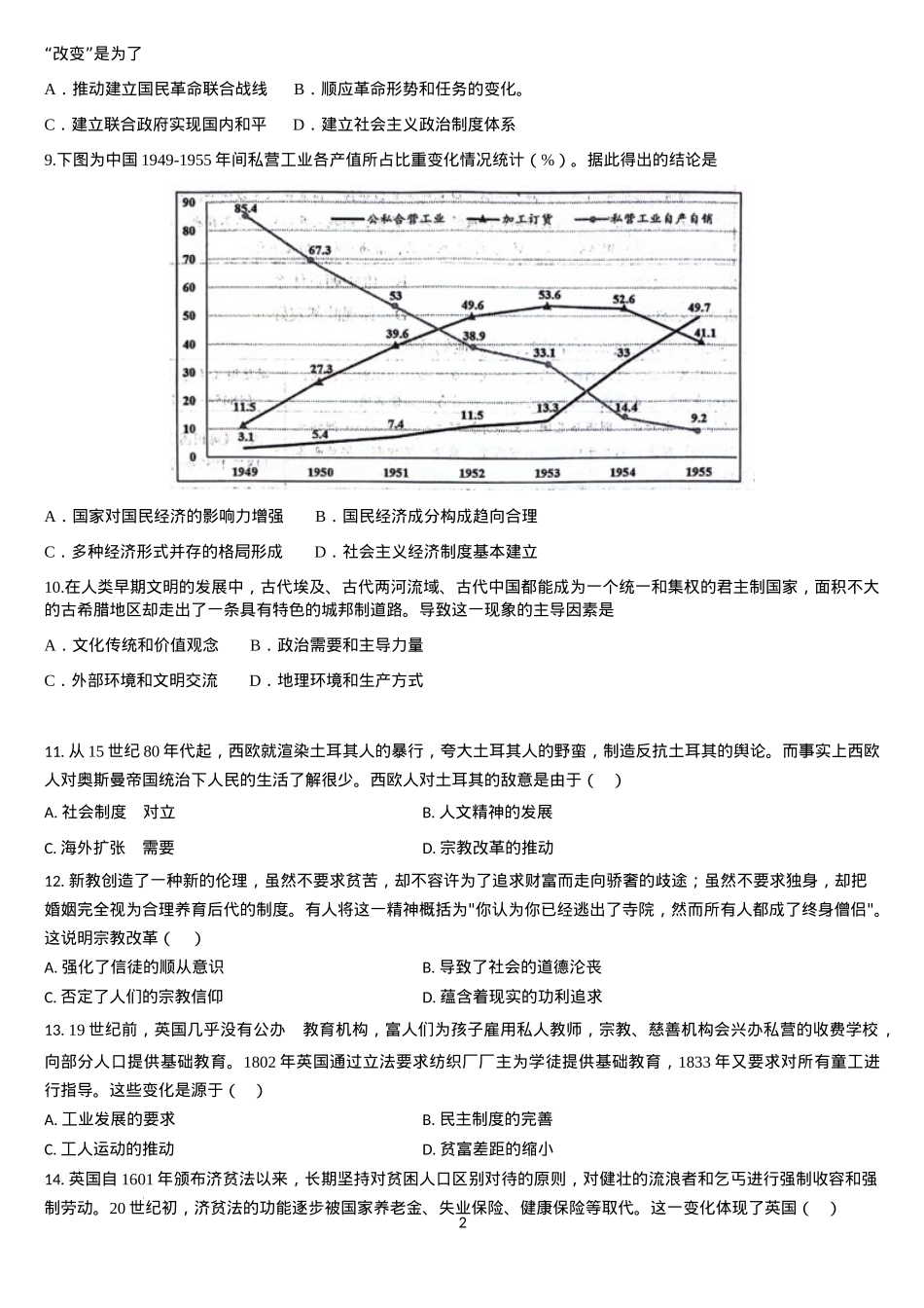 吉林省通化市梅河口市第五中学2024-2025学年高三上学期1月期末历史试题.docx_第2页