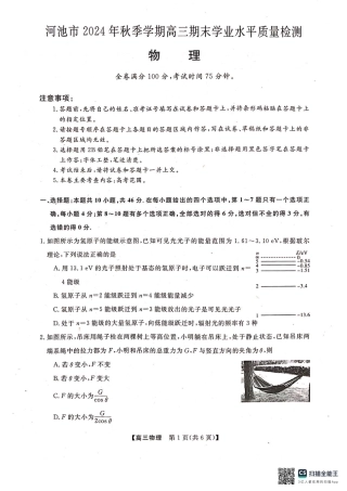河池市2024年秋季学期高三期末学业水平质量检测物理.pdf