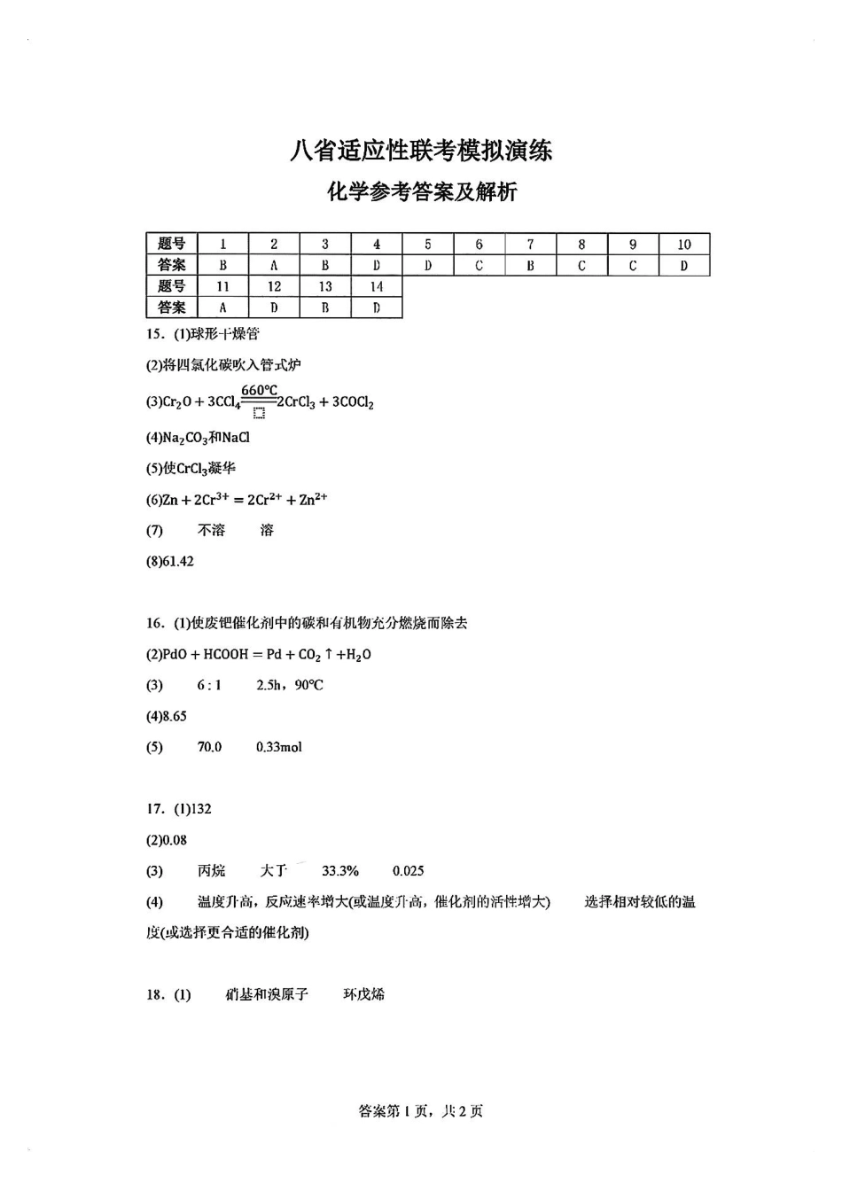 2025八省适应性联考模拟演练考试化学答案.pdf_第1页