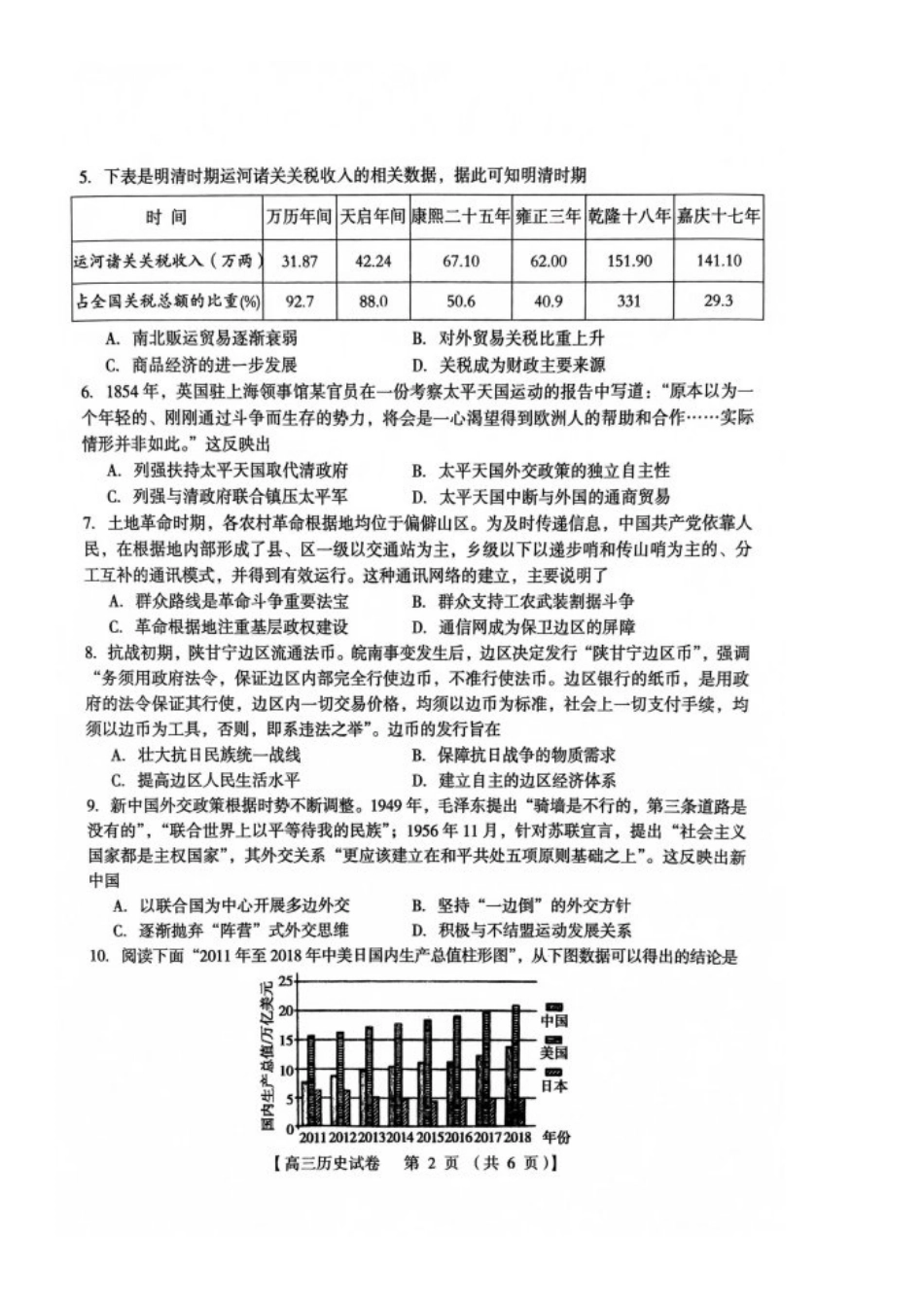 河南省三门峡市2025届高三上学期第一次大练习试题（期末）历史 PDF版含答案.pdf_第2页