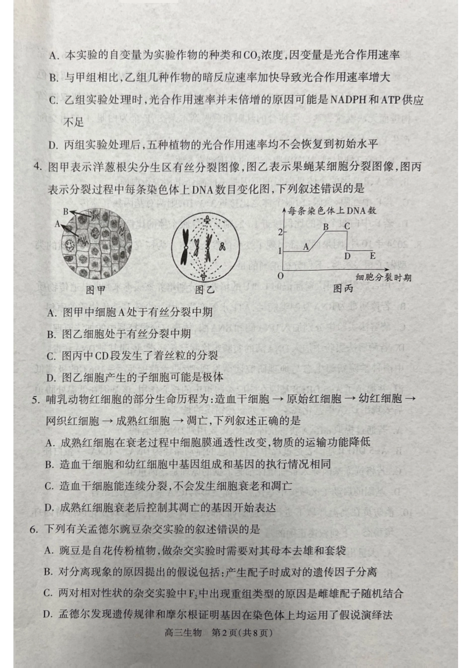 山西省吕梁市2025届高三上学期1月期末调研考试生物.pdf_第2页