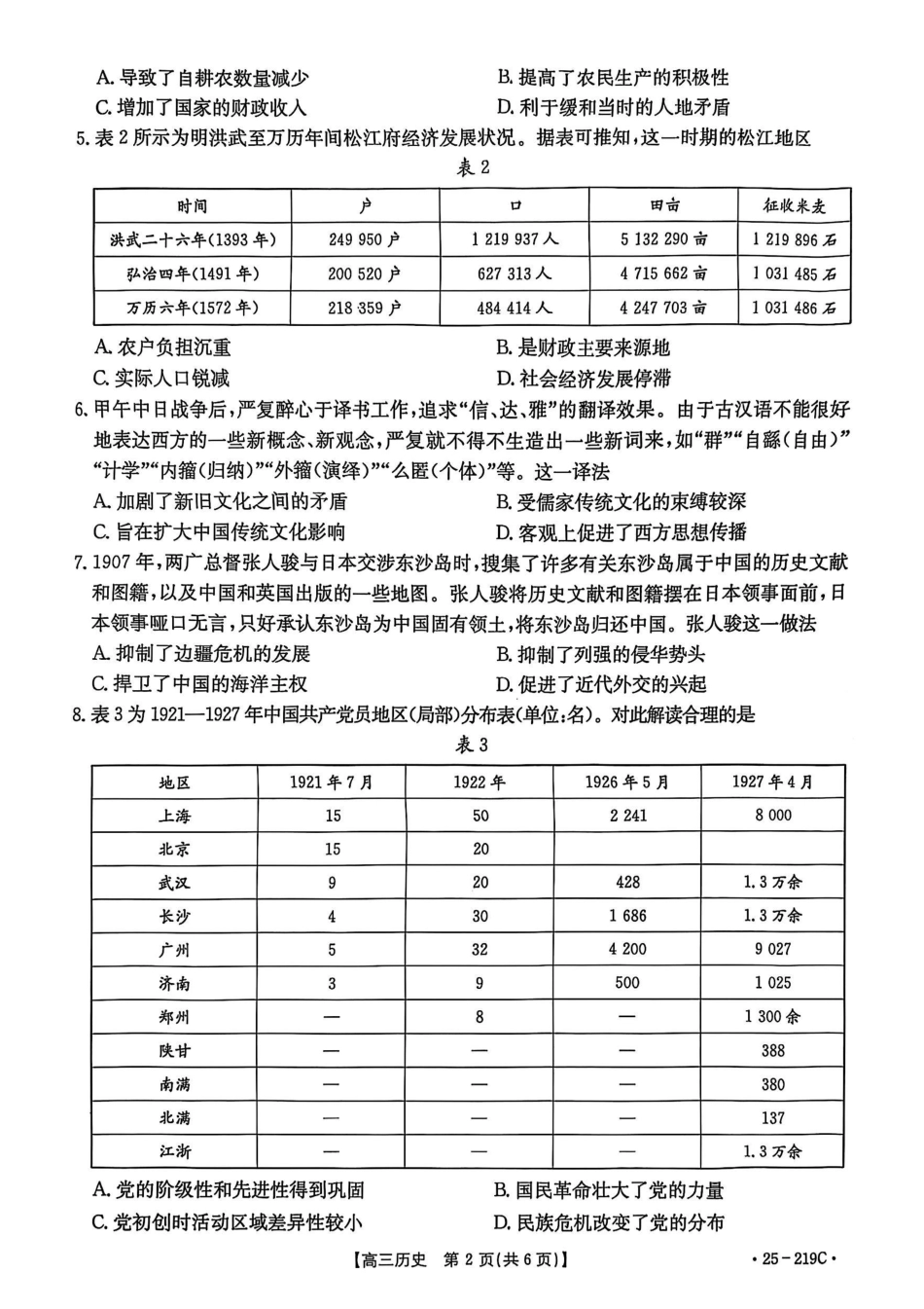 云南省楚雄州中小学2025届高三上学期期末教育学业质量监测（25-219C）历史.pdf_第2页