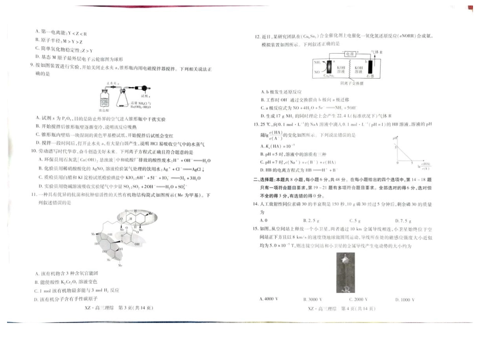 2025届西藏自治区拉萨市高三一模理综试题.pdf_第2页