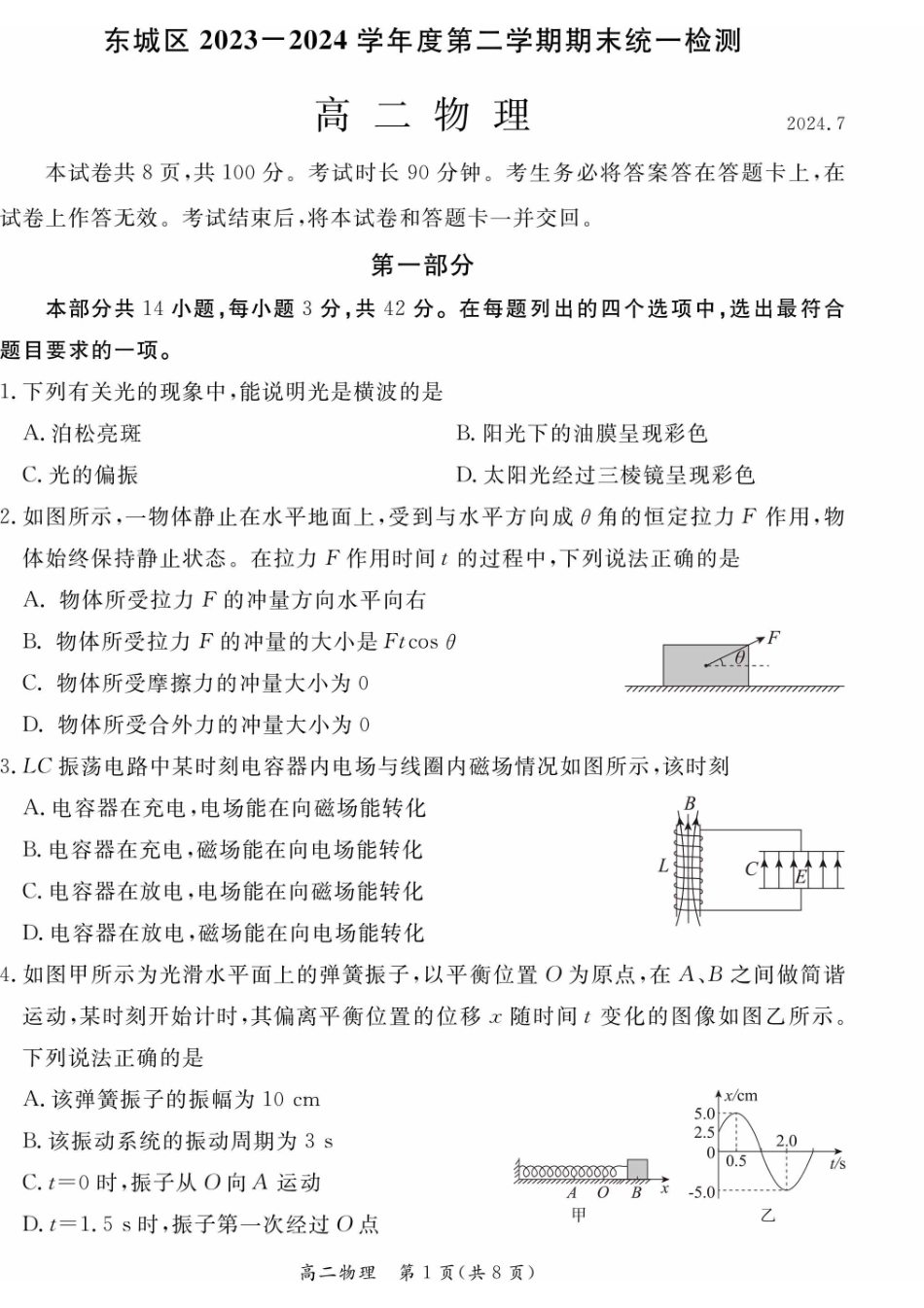 2024北京东城高二（下）期末物理试题及答案.pdf_第1页