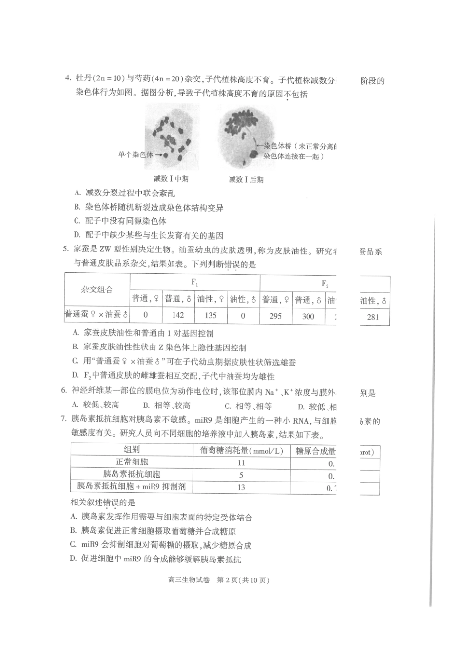 北京市朝阳区2024-2025学年高三第一学期期末质量检测考试 生物试卷+答案.pdf_第2页