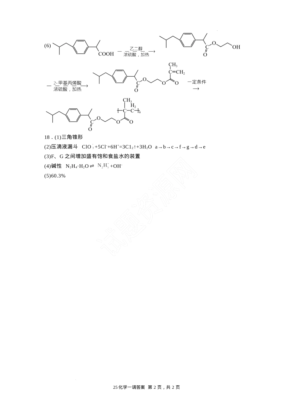 河北省石家庄实验中学2025届高三年级第一次调研考试化学答案.docx_第2页