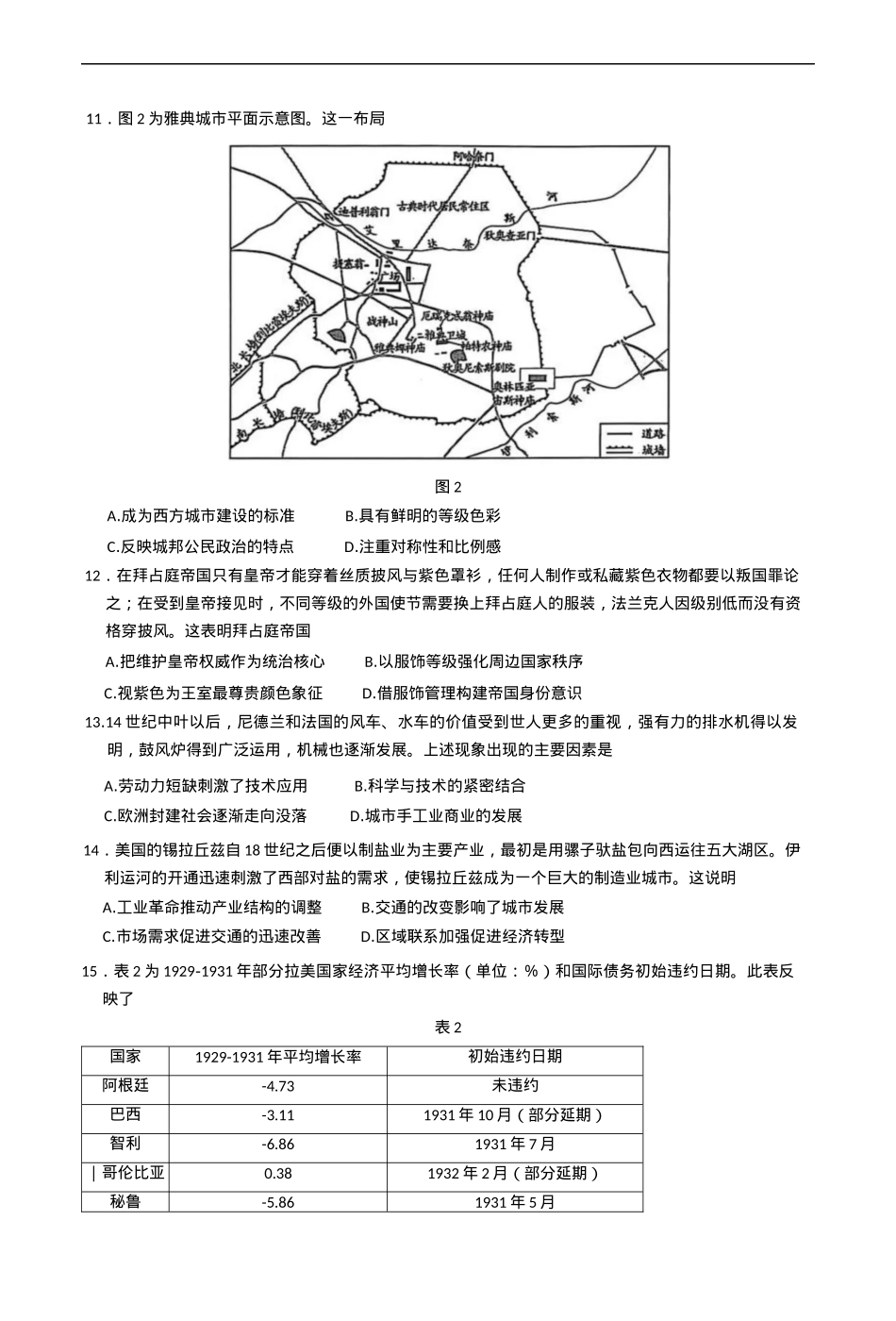 2025届山西省晋中市高三下学期适应性训练考试（二模）历史试题（含答案）.docx_第3页