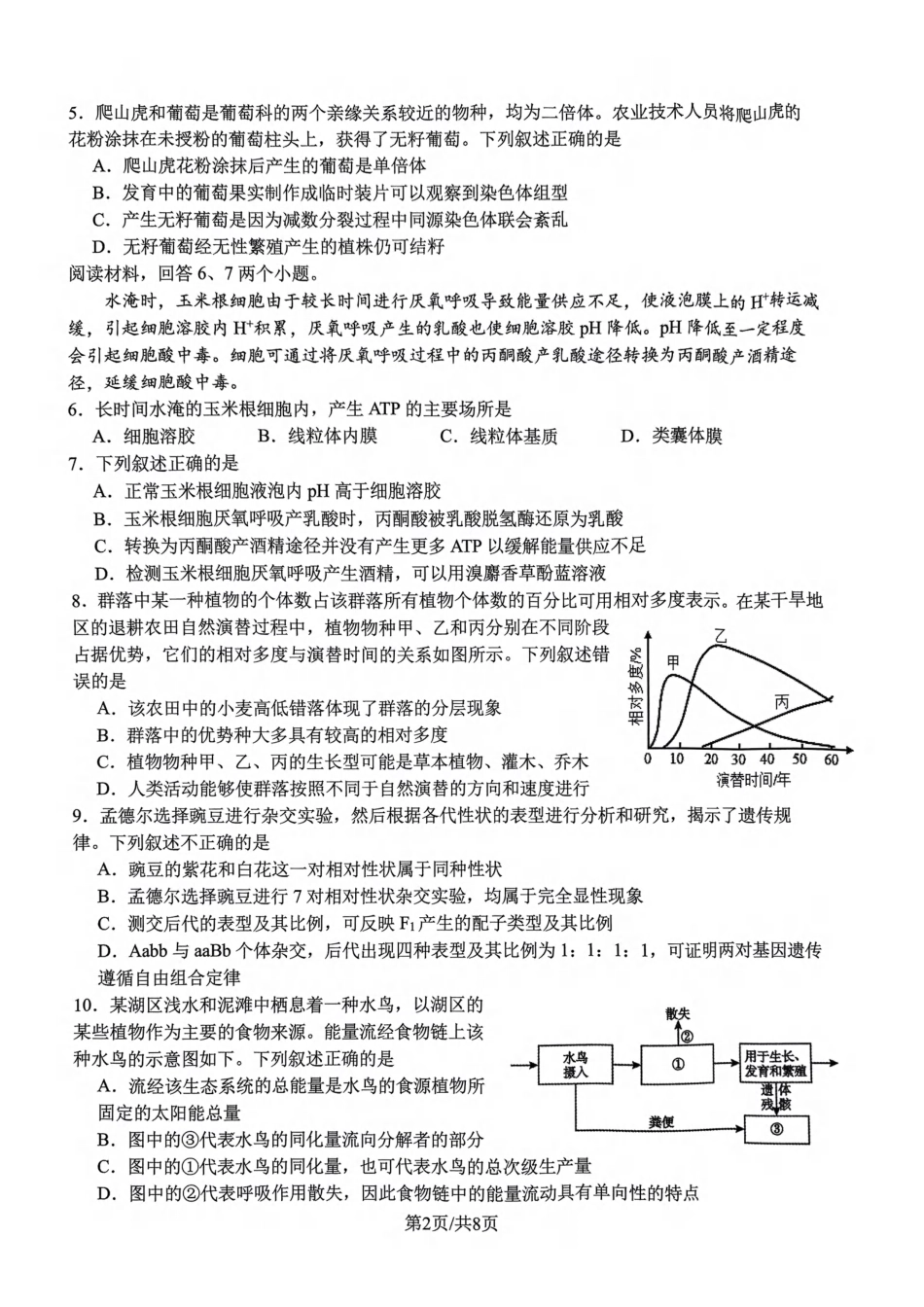 浙江省名校协作体2024-2025学年高二下学期联考生物试卷.pdf_第2页