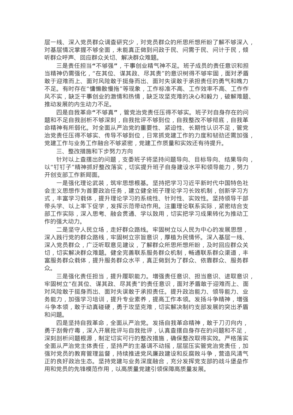 支部委员会班子2025年组织生活会对照检查（发言）材料.docx_第3页
