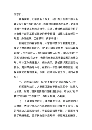 主要负责人在全体干部大会暨2025春节节后收心会上的讲话(审计).docx