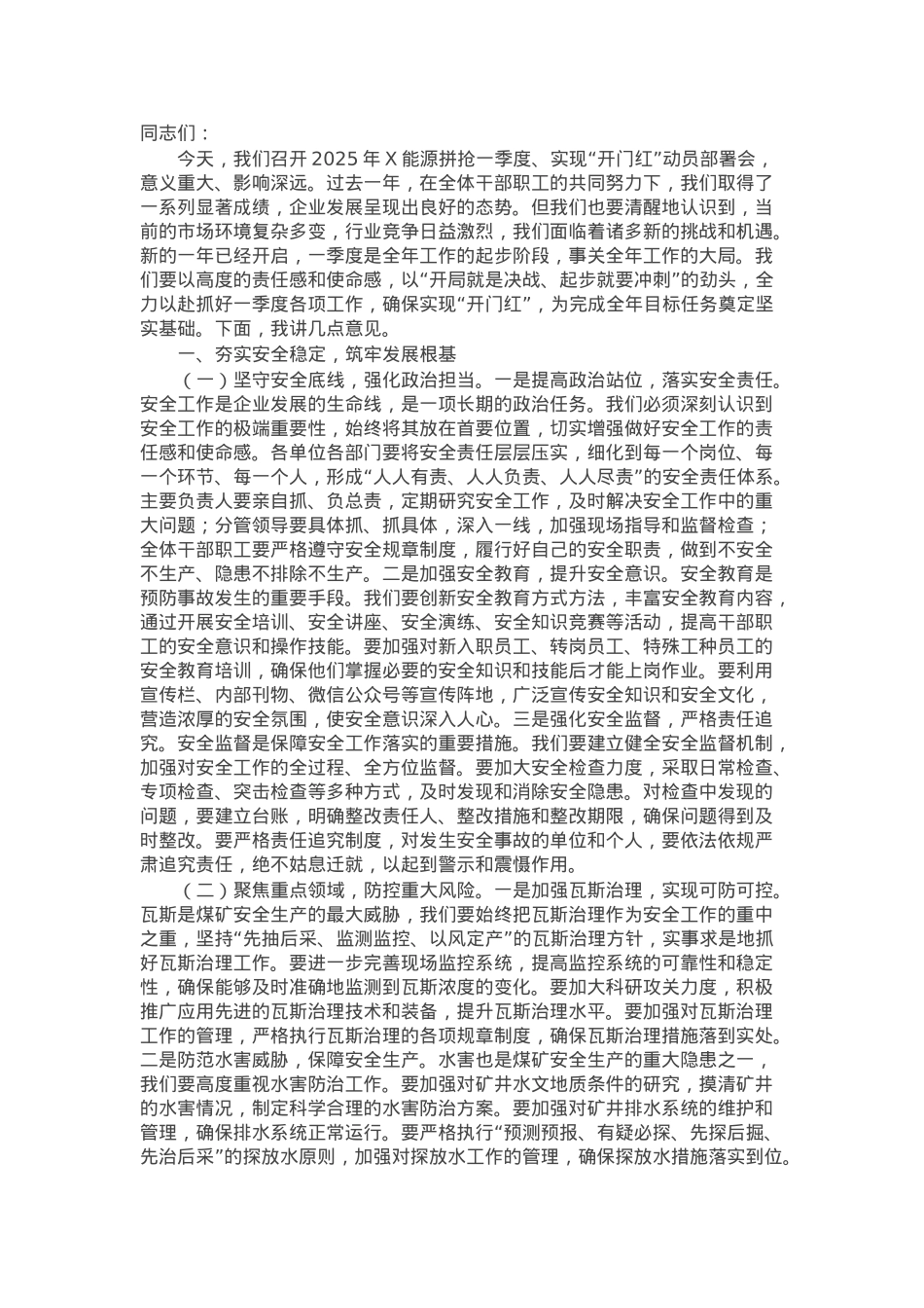 在2025年能源集团拼抢一季度实现“开门红”动员部署会上的讲话.docx_第1页