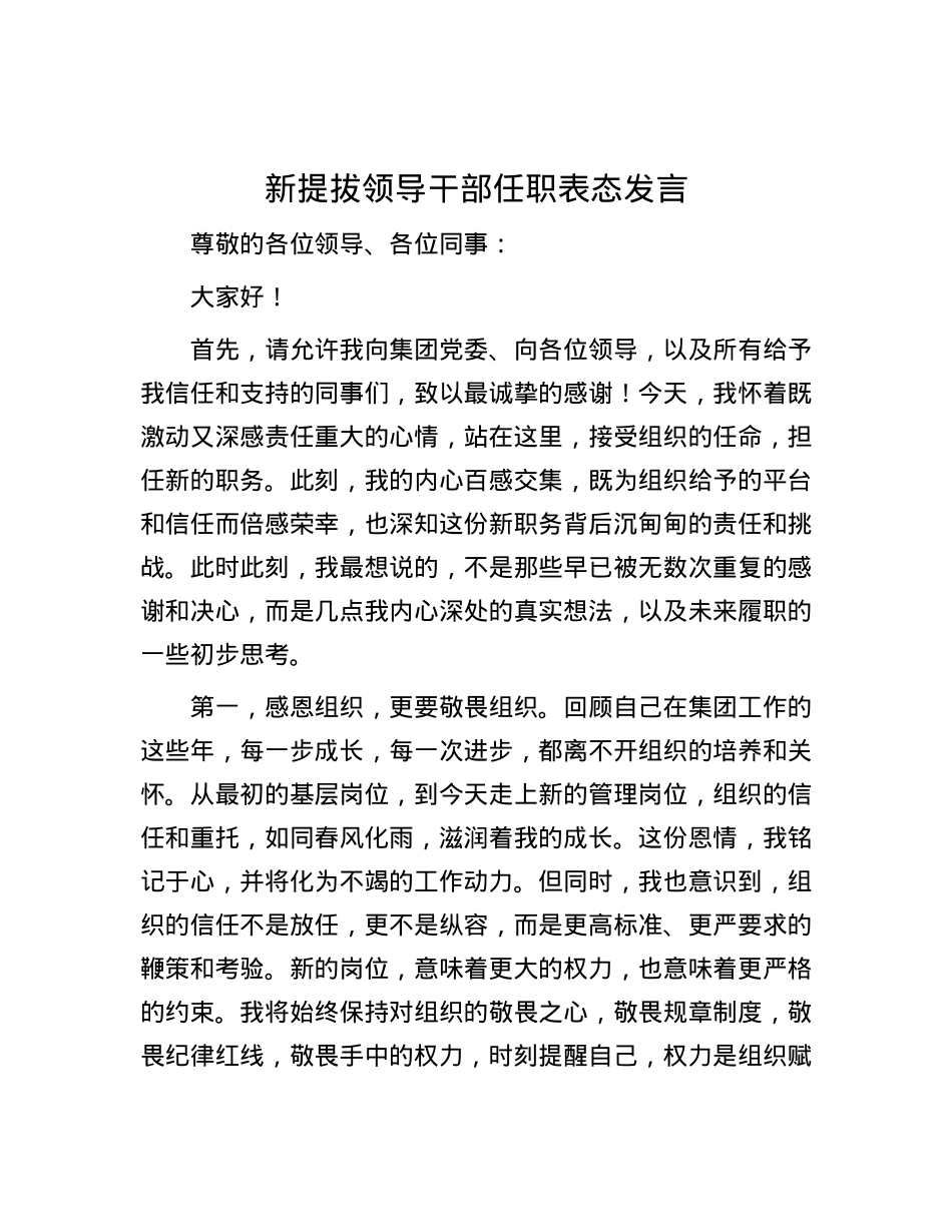 新提拔领导干部任职表态发言.docx_第1页
