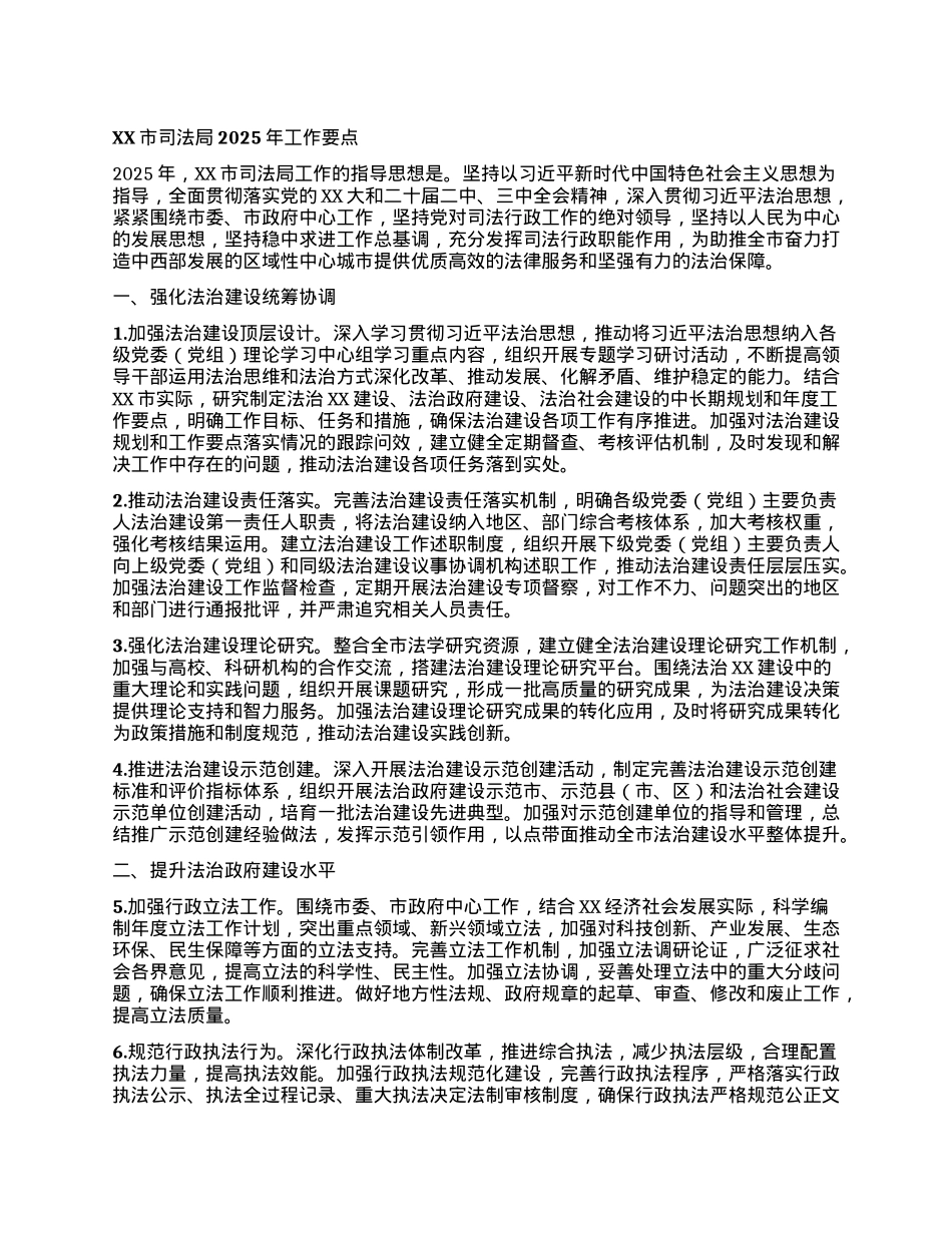XX市司法局2025年工作要点.docx_第1页