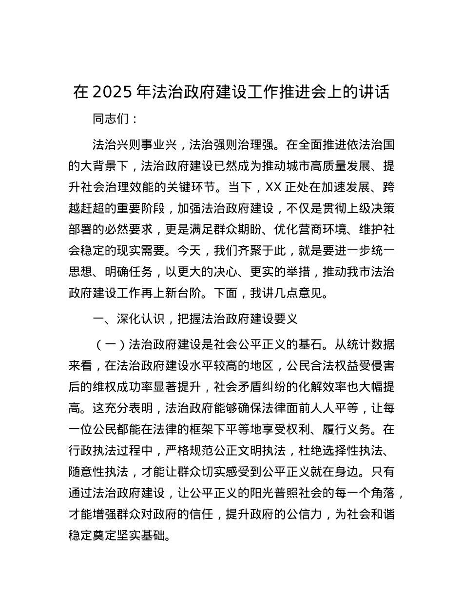 在2025年法治政府建设工作推进会上的讲话.docx_第1页