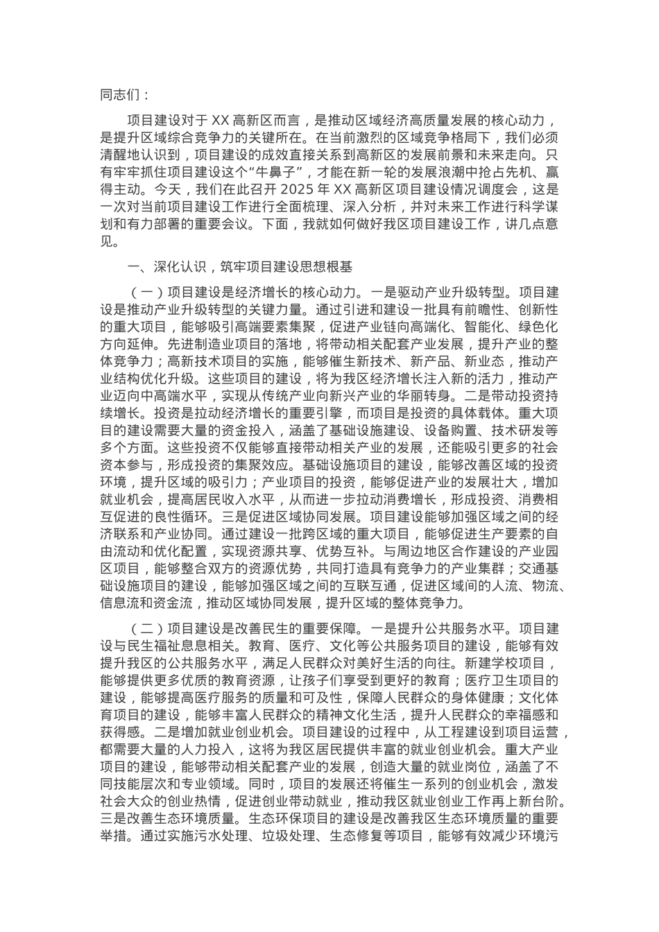 在2025年高新区项目建设情况调度会上的讲话.docx_第1页
