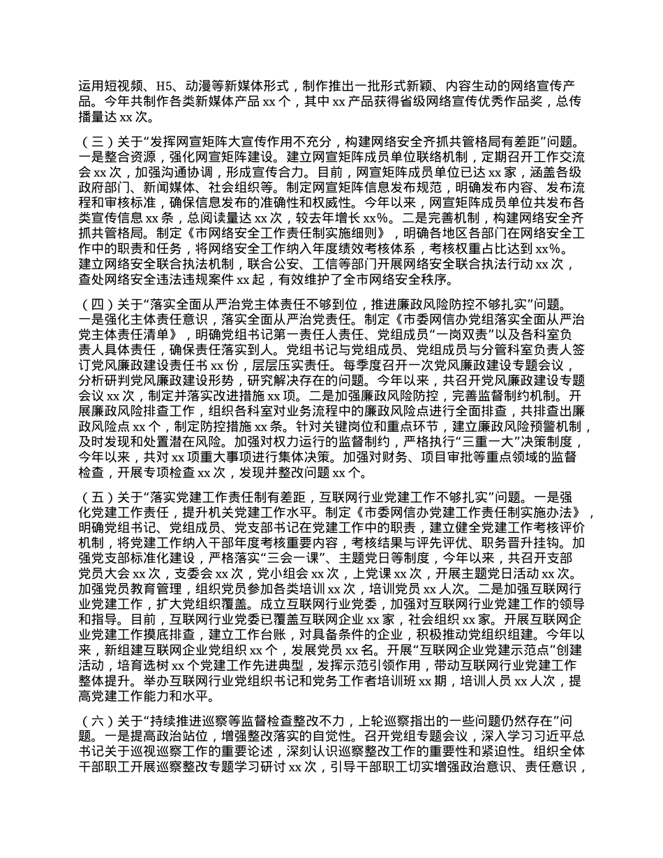 中共市委网信办X组关于落实巡察反馈意见整改工作完成情况报告.docx_第2页