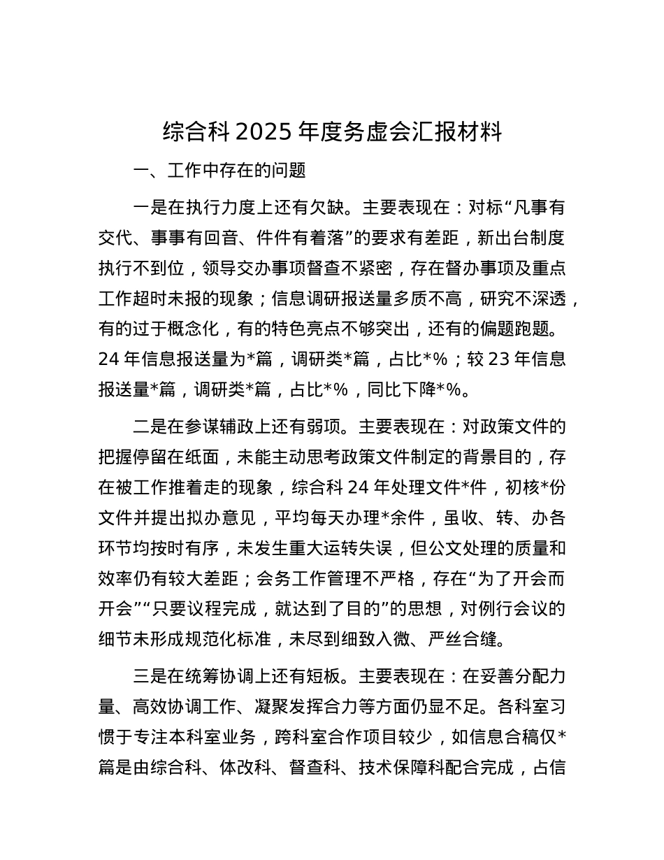综合科2025年度务虚会汇报材料.docx_第1页