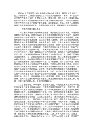 市商务局党支部书记2024年组织生活会个人对照检查发言材料.docx