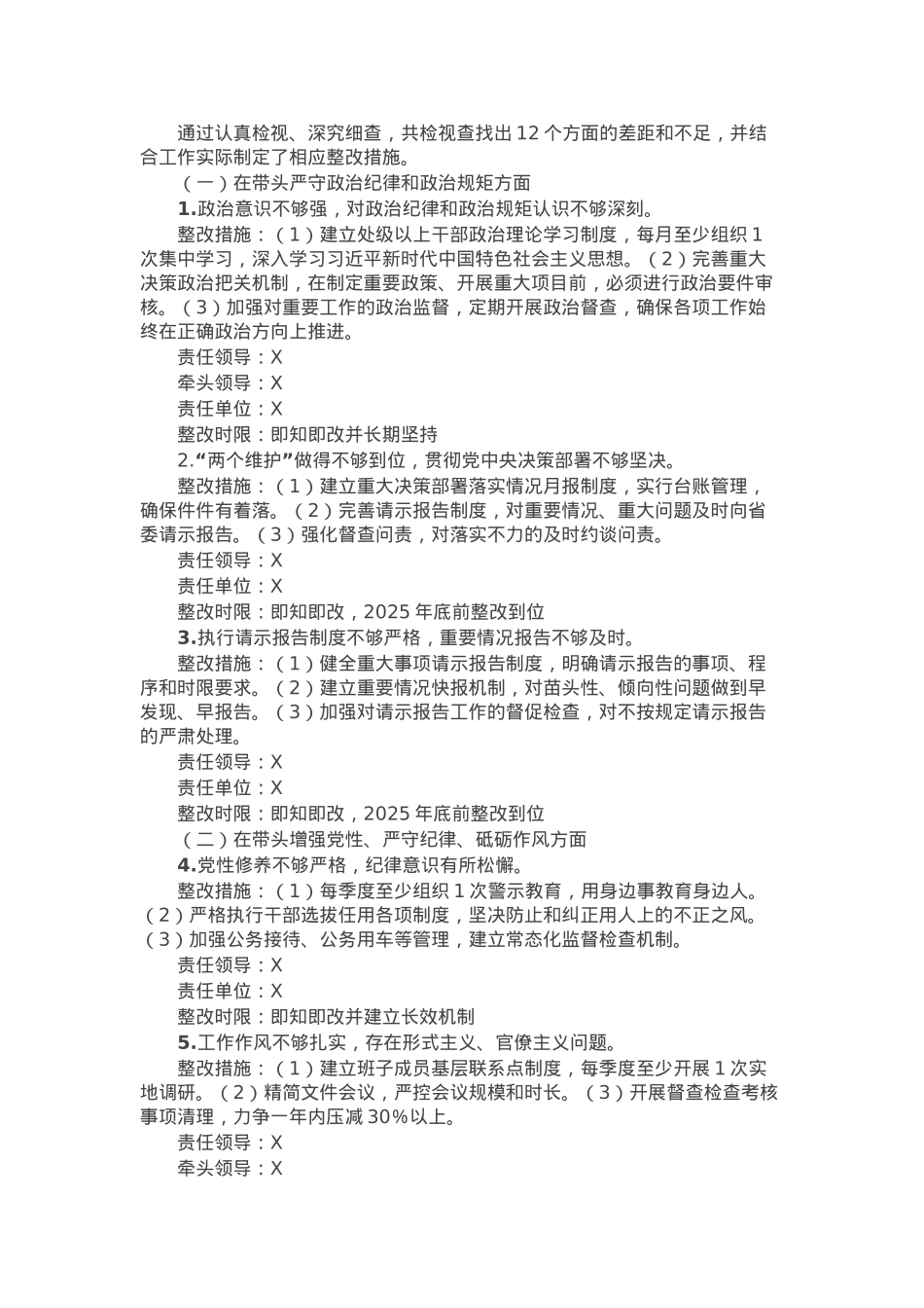 2024年度民主生活会班子检视问题整改方案（四个带头）.docx_第2页