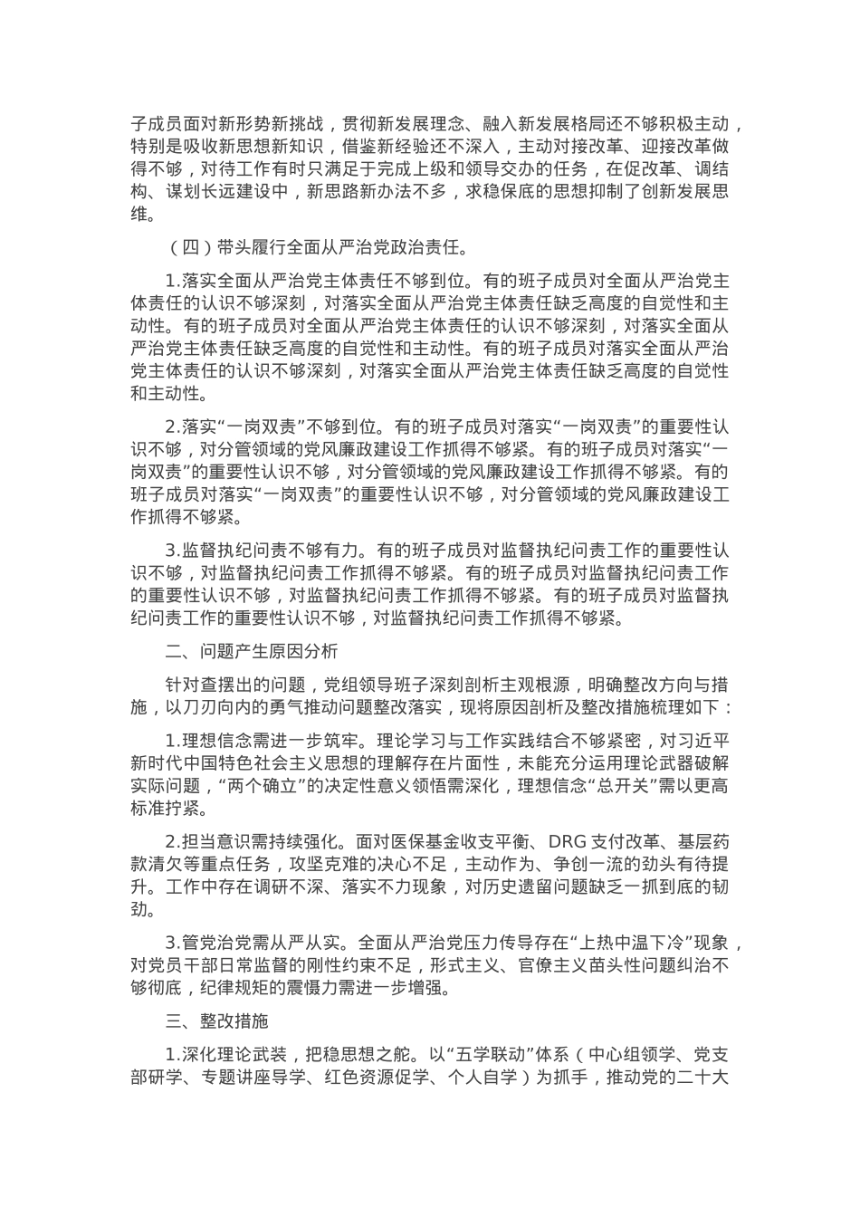 2024年度民主生活会对照检查剖析材料（班子）.docx_第3页