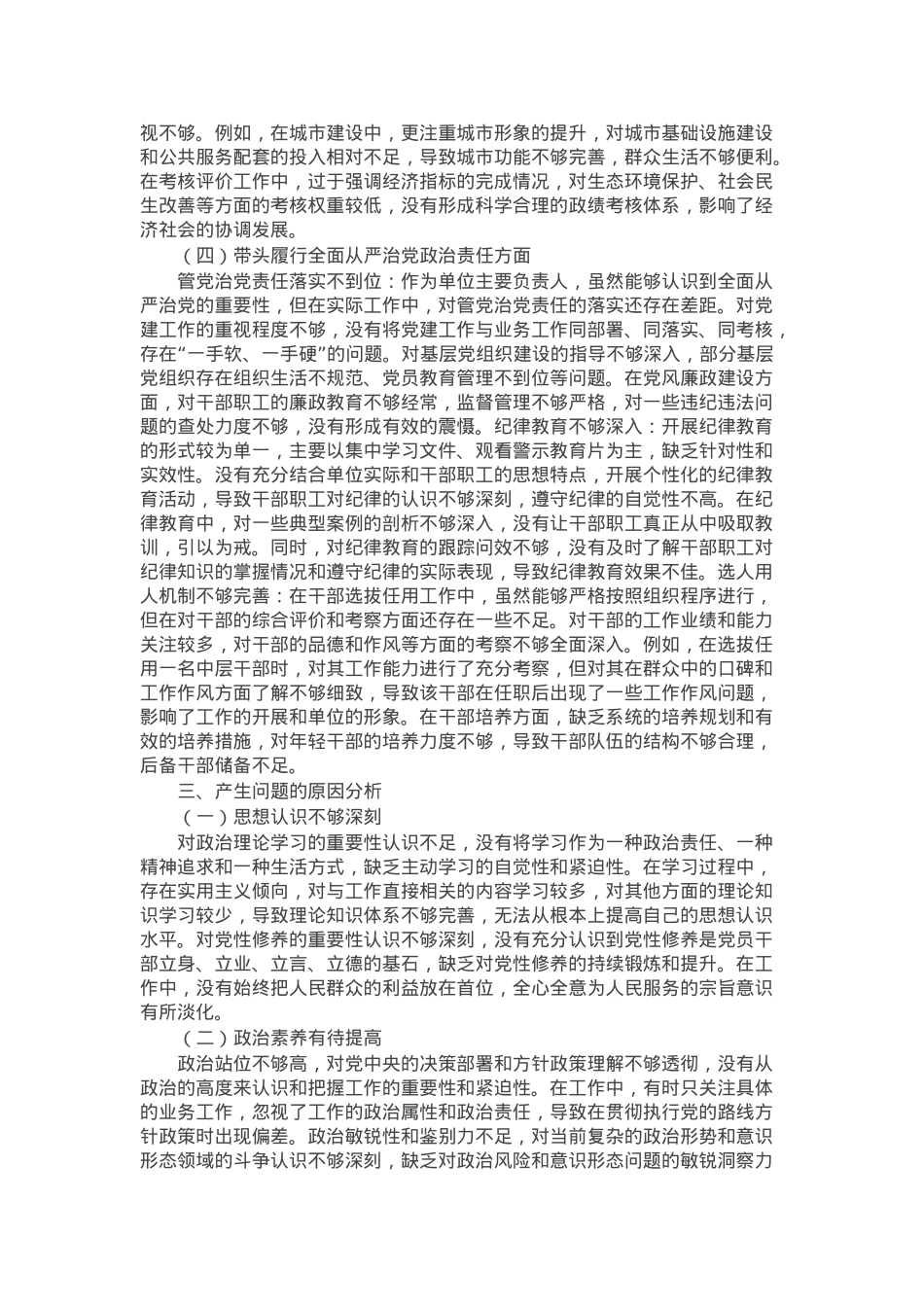 2024年度民主生活会个人对照检视剖析材料生活会整改（四个带头）.docx_第3页