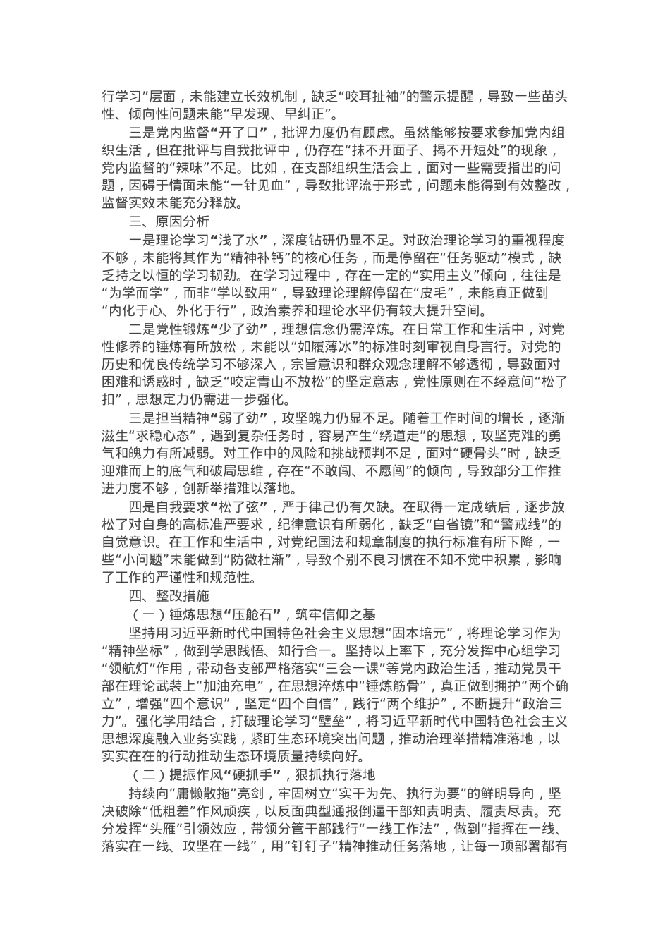 2024年度组织生活会对照检查材料（四个带头+上年度查摆问题整改落实情况）.docx_第3页
