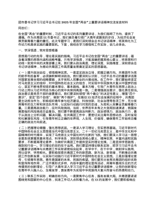 团市委书记学习习近平总书记在2025年全国“两会”上重要讲话精神交流发言材料.docx