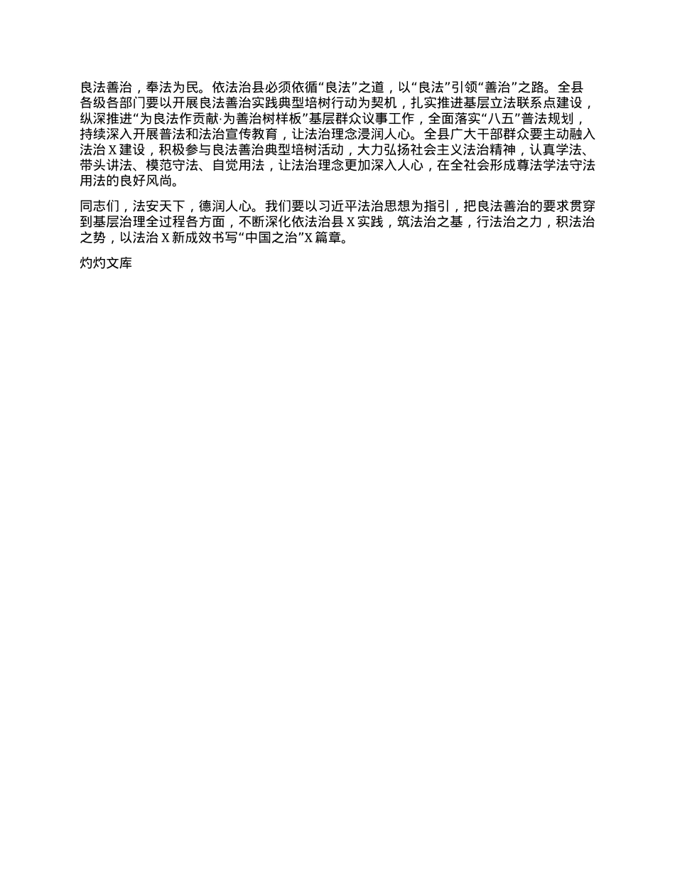 县委副书记、县长在全面推进依法治县动员全民参与“十百千”良法善治实践典型培树行动大会上的总结讲话.docx_第2页
