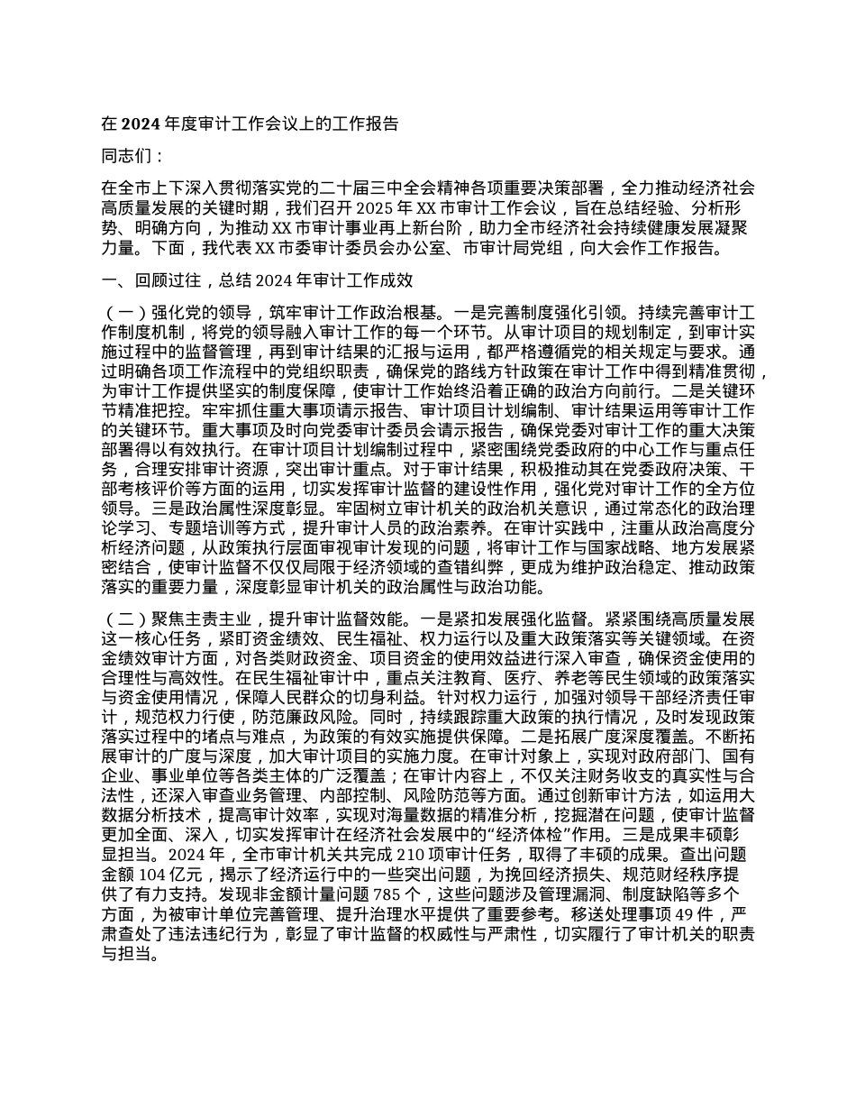 在2024年度审计工作会议上的工作报告.docx_第1页