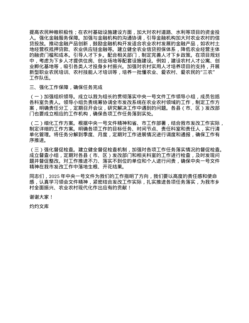 市发改局X组书记在学习2025年中央一号文件精神专题会上的研讨发言.docx_第3页