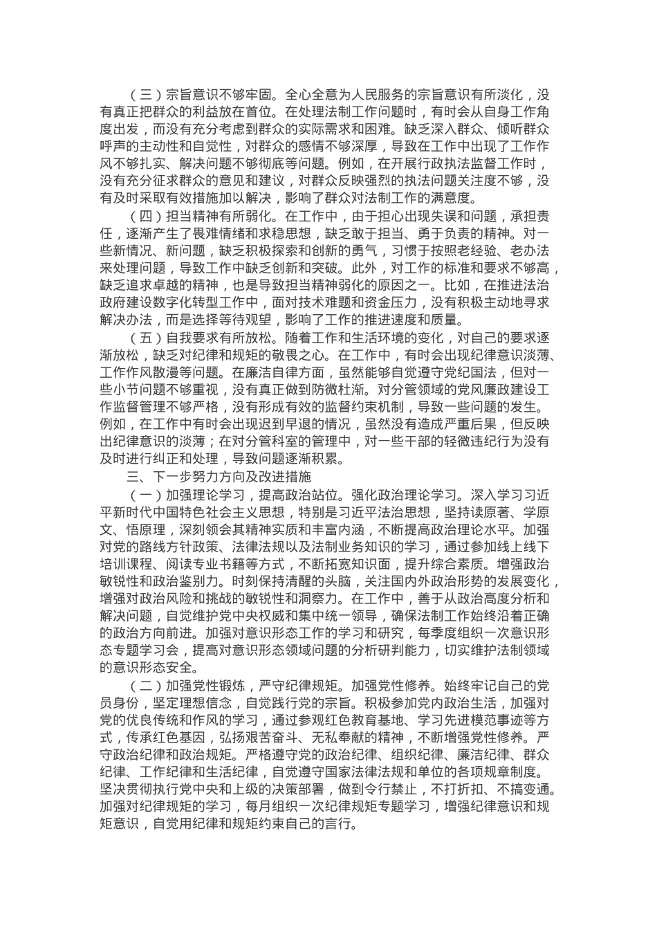 市法制办党支部书记2024年组织生活会个人对照检查发言材料.docx_第3页