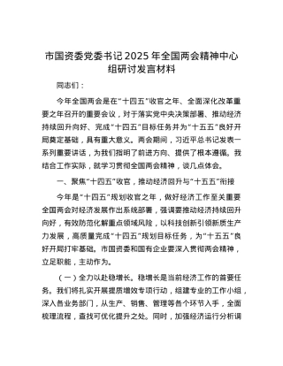 市国资委X委书记2025年全国两会精神中心组研讨发言材料.docx