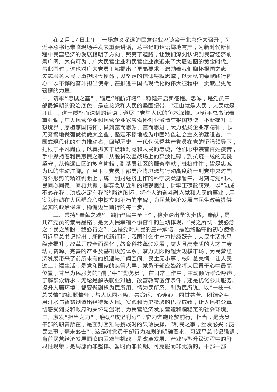交流发言：以拳拳之心，为民营经济与民生发展赋能.docx_第1页